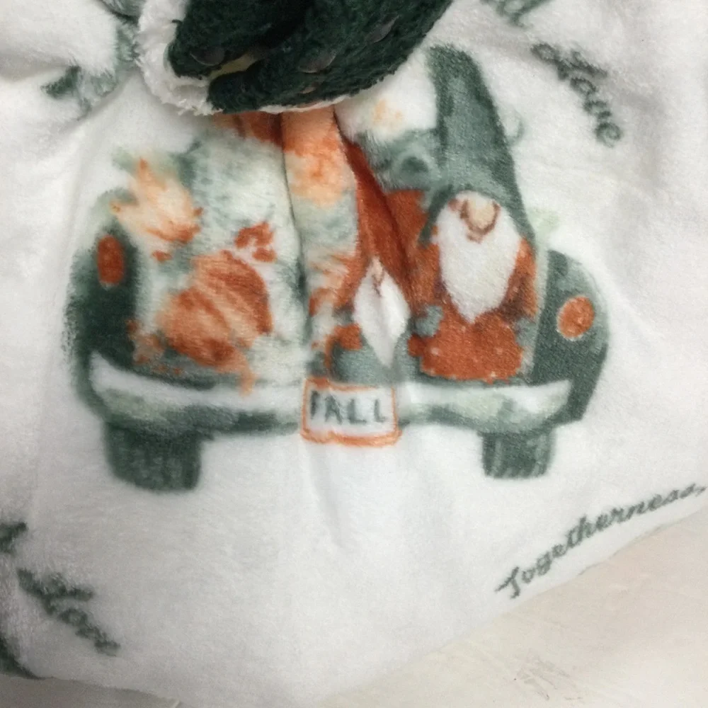 Throw Eyemask Socks White Green Fall Trucks Gnomes “Give Thanks in Everything”